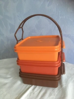3er Set Tupperware Lunchboxen, A49 Snack Set m. Tragegriff, orange, terra, braun - Bild 1 von 4