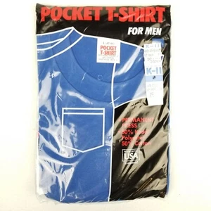 New In Package Vintage T Shirt Single Stitch Blank Pocket Blue USA 80s Large - Picture 1 of 2