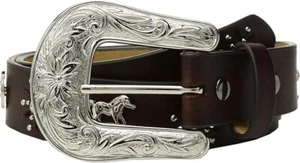 ARIAT Girls' Horse Concho Belt with Rhinestone Flower - Brown, Size 20 - Picture 1 of 6