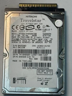 Dell X6920 HTS541040G9AT00 40GB 5.4K RPM 2MB Cache PATA/IDE/ATA 2.5" HDD - Image 1 of 4