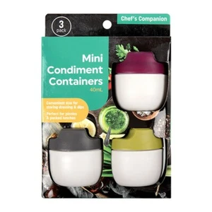 x3 Pack Lot Dressing Container Coloured Lids Mini Condiment Tupperware Lunch Box - Picture 1 of 3