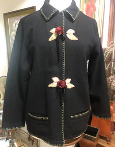 Breckenridge Ladies Wool Blend Jacket W/Rose Buds & Appliqued Leaves M - Picture 1 of 4