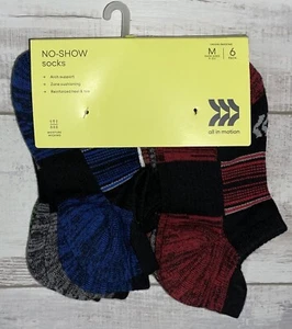 All In Motion Pack of 6 No-Show Socks size M medium Shoe Sizes 9 - 2 1/2 NEW - Picture 1 of 12
