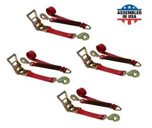 Paquete de 4 correas de eje de amarre de trinquete de 2" x 8' de EE. UU. para remolque de carros de carreras - Imagen 1 de 7