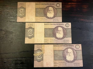 Billete "DEZ" o "10 Cruzeiros" de Brasil 1970 circulado retrato del emperador Pedro II - Imagen 1 de 4