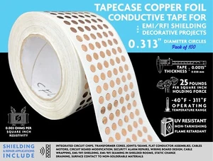 COPPER FOIL CONDUCTIVE TAPE, 0.313” DIAMETER, PACK OF 100, ELECTRICAL & CRAFTS! - Picture 1 of 1