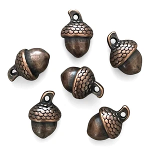 10 Acorn Charms Copper Patina 3D Bead Drops Double Sided Fall Nut Pendants 14mm - Picture 1 of 5