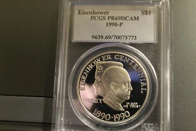 1990-P Commemorative Eisenhower S$1 PCGS PR69CAM 1990-P - Image 1 of 2