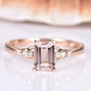 14K Rose Vergoldet .6ct Smaragd Simulierte Morganit und Diamant Weihnachten Ring - Bild 1 von 6
