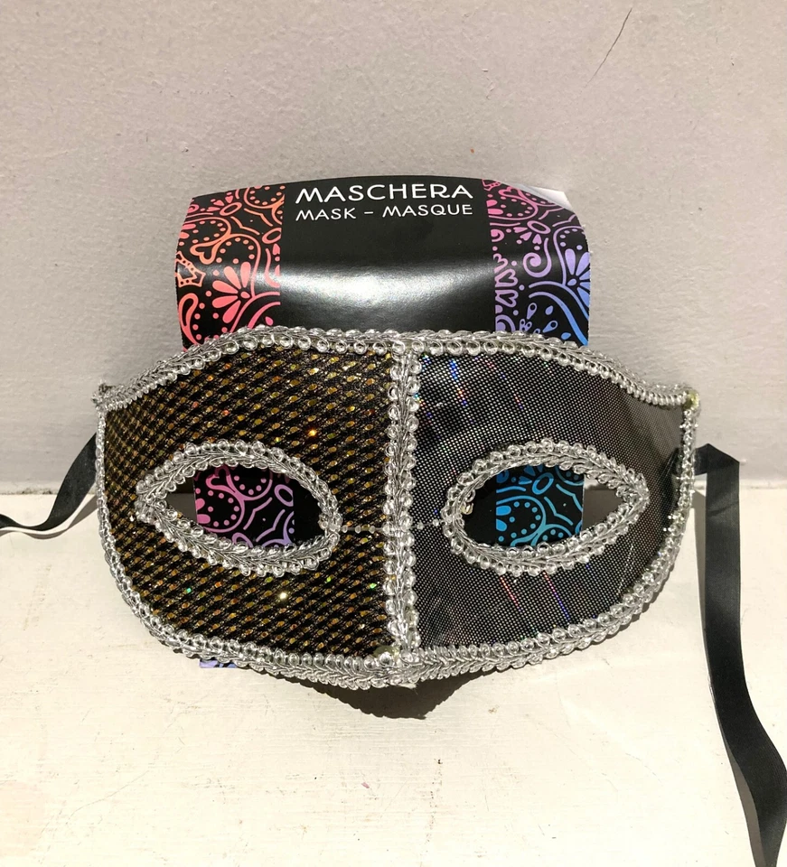 Ladies Masquerade Mask Halloween Ball Holographic 90s Rave Venetian Fancy Dress - Image 1 of 1