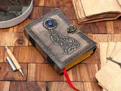 Howling wolf Embossed Blank spell book shadows Grimoire journal Leather  - Image 1 of 4