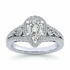 Art Deco Pear Lab Created Diamond Bridal, Party Wear 14K White Gold Filled Ring