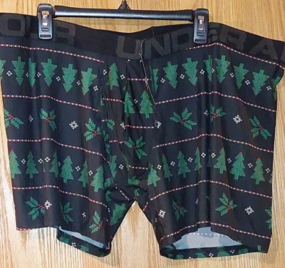 New Mens Big & Tall Under Armour 1327417 Boxerjock Briefs sz 5XL Xmas Tree -3617 - Image 1 of 3