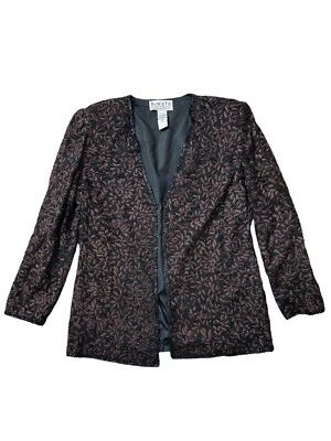 Chaqueta de Vestido Negra Corbata Oleg Cassini Talla S Con Cuentas Marrón Negro Seda Formal De Colección Foto 1 de 4