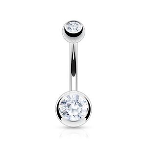 (2pc) Starter Piercing Belly Ring with Press Fit CLEARCz Surgical Steel 14g #107