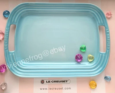 LE CREUSET AZUL PASTEL 12.25" BANDEJA BARBACOA PLATO SERVIR AUTÉNTICO ULTRA RARO Foto 1 de 4