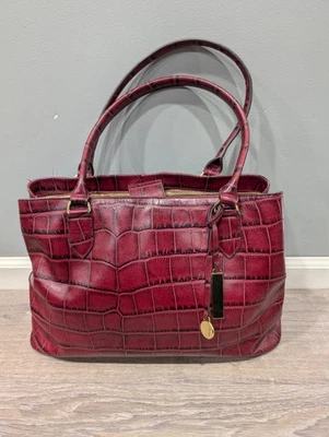 G.I.L.I. Bolso de mano grande de cuero rojo cocodrilo en relieve cartera con borla Foto 1 de 4