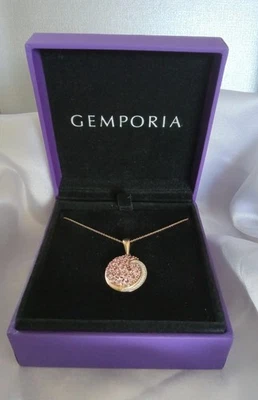 Colgante con acento de espinela rosa y diamantes con cadena de oro rosa de 18", 14K, nuevo con etiquetas, Gemporia Foto 1 de 4
