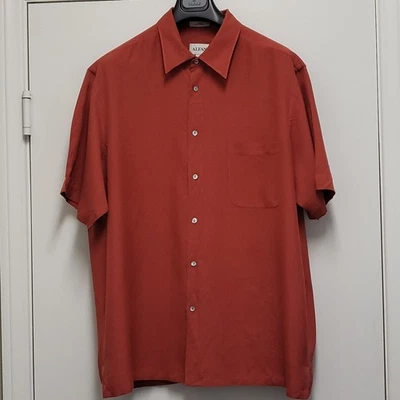 Vintage Alfani Shirt Silk Mens XXL Button Up Short Sleeve Ripstop Rust - Image 1 of 4