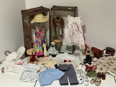 Bleuette Doll Handmade Dresses, Outfits, Shoes, Antique Trunk, Wig, Becassine + - Image 1 of 4