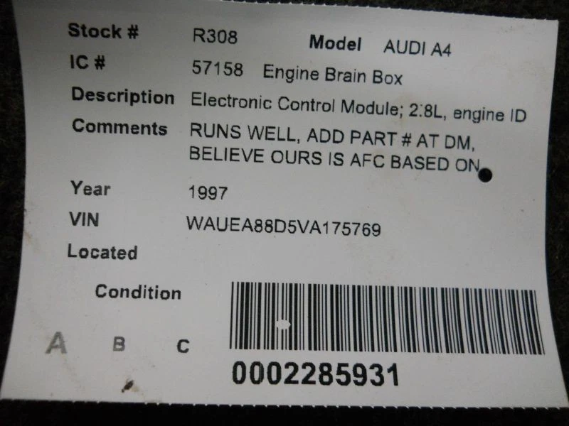 Módulo de control electrónico ECM del motor modelo VIN A FWD compatible con 95-98 AUDI A6 219318 Foto 1 de 4