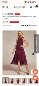 Ever Pretty Midi A Line Sleeveless Halter Neck Dress in Chiffon Wine/Burgundy 14 - Picture 1 of 8