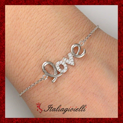 Bracciale Love Brillante Donna in Argento 925 Rodiato Oro Bianco - Immagine 1 di 3