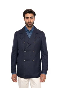 $6200 ISAIA NAPOLI Sartorial Peacoat Coat Blue Navy Cashmere Blend - Picture 1 of 7