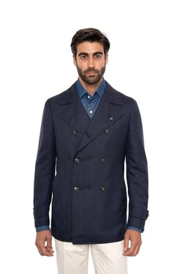 $6200 ISAIA NAPOLI Sartorial Peacoat Coat Blue Navy Cashmere Blend - Image 1 of 4