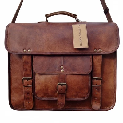 Bolso de mensajero privado hecho a mano de cuero genuino vintage para hombre Foto 1 de 4