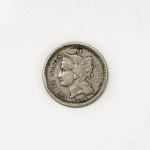 1865 III Three Cent Nickel 3C U.S. Coin 3c - Picture 1 of 2