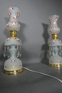 Rara coppia di antiche lampade astrali Qajar vetro smerigliato cristallo boemo persiano - Foto 1 di 8