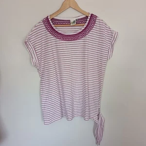 Weird Fish Oversized T Shirt Womens UK 18 Pink Stripe Embroidered Boat Neck - Picture 1 of 10