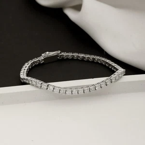 Diamond Tennis Bracelet VS1 E 6.79 Carat Round Ideal Lab created 14K White Gold - Picture 1 of 13
