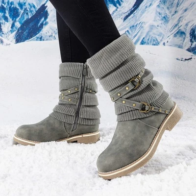 Botas de invierno de media pantorrilla cálidas forradas de piel sintética con cremallera lateral para mujer de EE. UU. Foto 1 de 4