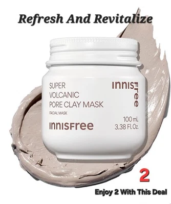 (2) Mascarilla de arcilla de poros súper volcánicos Innisfree limpieza profunda desintoxicación piel acné ayuda Foto 1 de 4