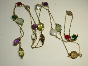 Collana catena maglia retro aperto vetro multi pietre preziose stile galleggiante - Foto 1 di 8