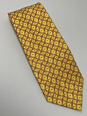 Corbata Esquisita Bvlgari Amarilla Siete Pliegues Patrón Geométrico Foto 1 de 4