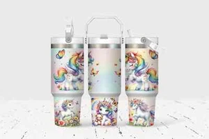 Rainbow Unicorn 30 Oz Flip Straw Tumbler With Handle - Picture 1 of 1