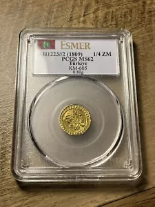 Ottoman Empire 1809 1/4 Zeri Mahbub - PCGS MS-62 - Gold - Turkey - Bright Luster - Picture 1 of 3