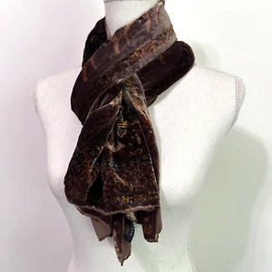 Banana Republic Velour Scarf Brown Paisley Cozy Rectangle Silk Blend Party FLAW - Picture 1 of 7