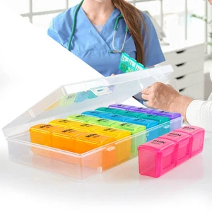 7 Day Pill Box Organizer Weekly Medicine Vitamins Storage Container Travel Case - Picture 1 of 7