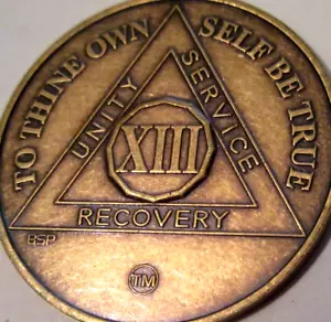 Alcoholics Anonymous AA 13 Year Bronze Medallion Coin Chip token Sobriety Sober - Picture 1 of 8