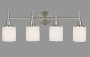 DESIGNHOUSE Aubrey Collection 4 Light Vanity Fixture Satin Nickel Frosted Glass - Picture 1 of 3