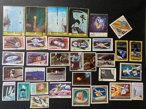 SPACE STAMP COLLECTION - 34 DIFFERENT POSTAGE STAMPS - Mostly UAE,Hungary, 1970s Cover