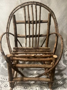 PRIMITIVE Doll BEAR Wood Twig ROCKING Chair Rustic 14” PLANT STAND COUNTRY CHIC - Picture 1 of 13