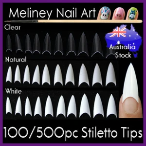 100/500 piezas puntas de aguja uñas falsas francesas puntiagudas arte en gel acrílico - Imagen 1 de 11