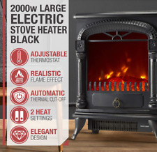 Large 2000W Black Electric Fireplace Stove Heater With Flame Effect Grade B Used