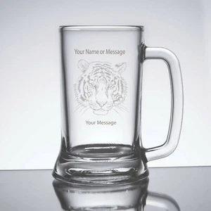 Taza de Cerveza Grabada Personalizada Vidrio Diseño Tigre Macho - Imagen 1 de 2