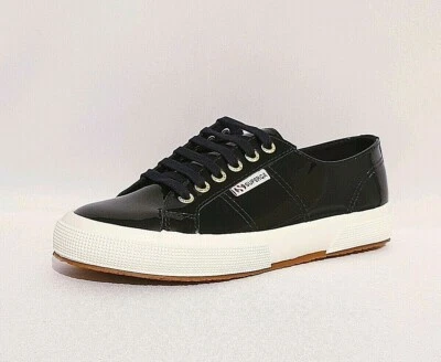 ZAPATOS DE MUJER SUPERGA 2750 LEA PATENT AZUL MARINO OSCURO CUERO CON CORDONES REINO UNIDO 5.5 Foto 1 de 4